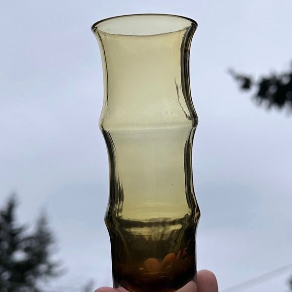 Vintage Bo Borgstrom Bamboo Glass Vase Amber MOD Scandinavian Aseda - Picture 3 of 9